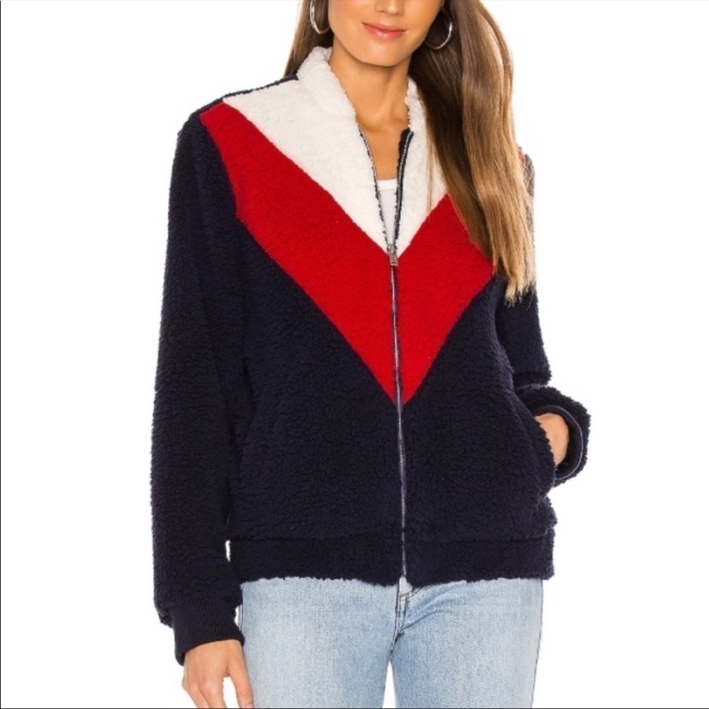 UGG NWT Annalise Plush Teddy Zip Front Chevron Jacket Size Large in Retro Blue